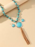 Round turquoise Pendant Earrings Necklace Set