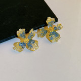 Real Gold Electroplated Colorful Crystal Flower Earrings