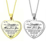 To my daughter stainless steel heart-shaped engraved pendant necklace DAD MOM daughter gift