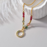 Stainless Steel Colorful Beaded Zircon Pendant Necklace