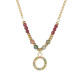 Stainless Steel Colorful Beaded Zircon Pendant Necklace