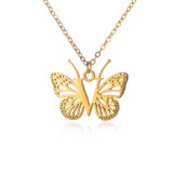 Stainless steel 26 letter hollowed out butterfly necklace