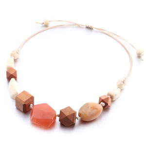 Acrylic Stone Wood Beads Adjustable Length Necklace