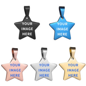 Stainless steel Custom five-pointed star Cartoon pattern Painted Acrylic Pendant