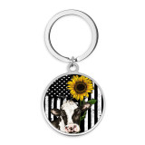 Stainless Steel Cat mom cow Cartoon hedgehog  pattern Painted  Keychain  key chain