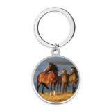Stainless Steel Unicorn horse Cartoon pattern Painted  Keychain  key chain