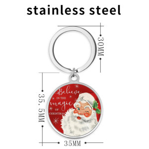 Stainless Steel Christmas girl KOBE Santa Claus Cartoon pattern Painted  Keychain