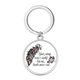 Stainless Steel Cross Ribbon mom Black and white Cartoon pattern Painted  Keychain