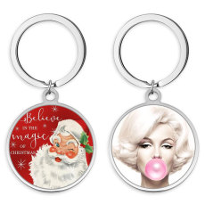 Stainless Steel Christmas girl KOBE Santa Claus Cartoon pattern Painted  Keychain