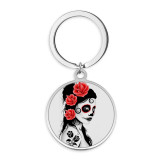 Stainless Steel girl skull Cartoon pattern Painted  Keychain