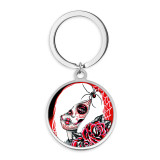 Stainless Steel girl skull clown Cartoon pattern Painted  Keychain