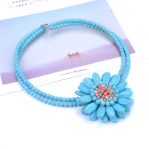 Turquoise Flower Beaded Necklace