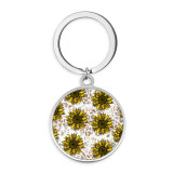 Stainless Steel sunflower color pattern Painted  Keychain  key chain