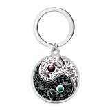 Stainless Steel Cat  yin and yang Cartoon pattern Painted Keychain  key chain