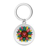 Stainless Steel sunflower color Flower  pattern Painted Keychain key chain
