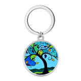 Stainless Steel love tree of life Cartoon pattern Painted Keychain