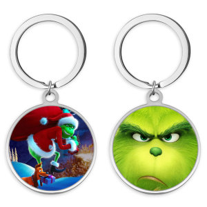 Stainless Steel Christmas  Cartoon pattern Painted Keychain key chain