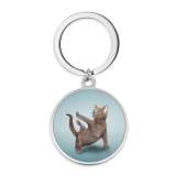 Stainless Steel dog Cat Dance Cartoon pattern Painted Keychain