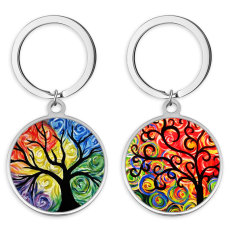 Stainless Steel love tree of life Cartoon pattern Painted Keychain