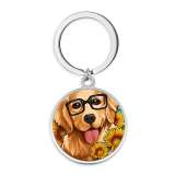 Stainless Steel  Cartoon Dog pattern Painted Keychain