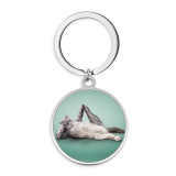 Stainless Steel dog Cat Dance Cartoon pattern Painted Keychain