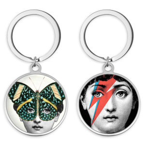Stainless Steel girl Butterfly pattern Painted Keychain