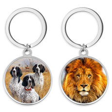 Stainless Steel Flamingo Lion  Leopard  Dog bird Cartoon pattern Painted  Keychain