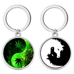 Stainless Steel Cat  yin and yang Cartoon pattern Painted Keychain  key chain
