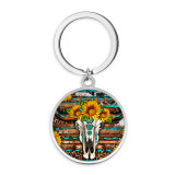 Stainless Steel sunflower Cross Pig sheep Cartoon pattern Painted Keychain  key chain