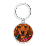 Stainless Steel  Cartoon Dog pattern Painted Keychain