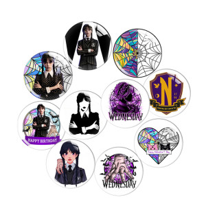 20MM Wednesday Adams Pattren Paintings Round Photo Glass Resin Cabochon Acrylic Demo Flat Back Making Finding glass interchangable snap button charms