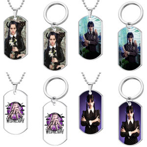 Stainless steel Wednesday Adams Painted 46cm necklace Pendant set keychain