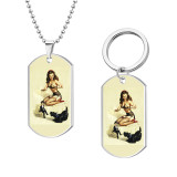Stainless steel Pin-up model   Vintage Poster girl sexy girl Painted 46cm necklace Pendant set keychain