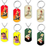 Stainless steel Pin-up model   Vintage Poster girl sexy girl Painted 46cm necklace Pendant set keychain