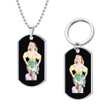 Stainless steel Pin-up model   Vintage Poster girl sexy girl Painted 46cm necklace Pendant set keychain
