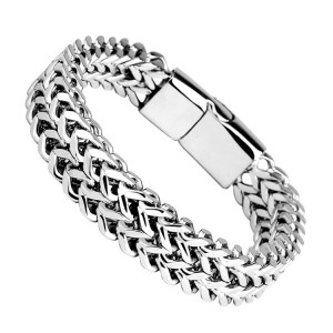 Stainless steel polished woven square front and back chain magnetic buckle bracelet