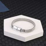 Stainless steel polished woven square front and back chain magnetic buckle bracelet