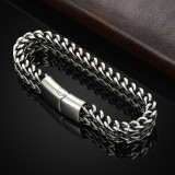 Stainless steel polished woven square front and back chain magnetic buckle bracelet