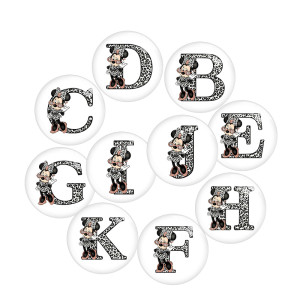 20MM 26 letter cartoon anime Print glass snap button charms
