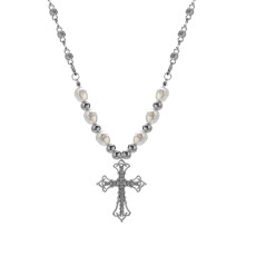 Stainless steel cross pearl necklace