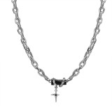 Stainless steel black and white stone cross stitching necklace bracelet