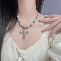 Stainless steel cross pearl necklace