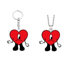 Acrylic bad bunny love keychain necklace set