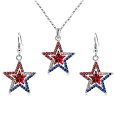 Independence Day pentagram Set Zircon Pendant Festival Necklace Earring Set