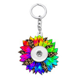 Sunflower  Acrylic leopard patterned daisy colored printing keychain fit 20MM Snaps button jewelry wholesale