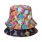 Geometric diamond leopard print basin hat graffiti fisherman hat fit 20MM Snaps button jewelry wholesale