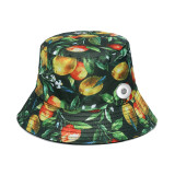 Basin Hat Beach Hat Tropical Style Banana Leaf Coconut Tree Flower Print Fisherman Hat Sun Hat fit 20MM Snaps button jewelry wholesale