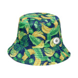 Basin Hat Beach Hat Tropical Style Banana Leaf Coconut Tree Flower Print Fisherman Hat Sun Hat fit 20MM Snaps button jewelry wholesale