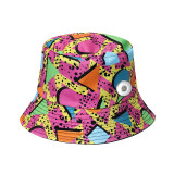 Geometric diamond leopard print basin hat graffiti fisherman hat fit 20MM Snaps button jewelry wholesale