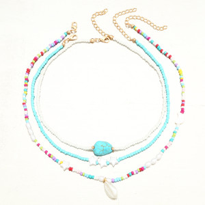 Bohemian colored rice bead turquoise multi-layer necklace